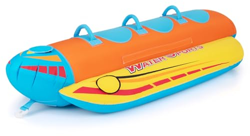 COSTWAY Bananenboot für 3 Personen, Towable Tube mit 3 Eva-gepolsterten Sitzen und Griffen, Wassersport Funtube, Formula Tube für Boot, Reparatursatz enthalten