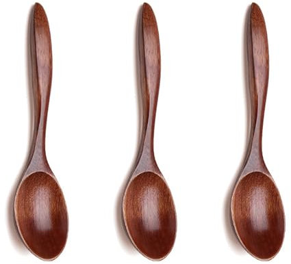 Foyscr Wooden Spoons, 3 Piece Set, for Honey, Tea, Coffee, Soup, Creamer, Ice Cream, Natural Tableware