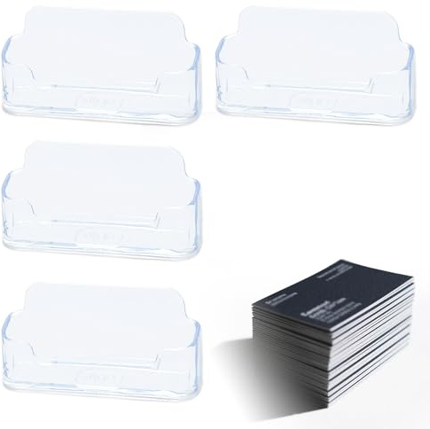 DCJWQ 4 Pcs Business Card Holders, Clear Business Card Holder, Wall Mounted Carte Stand for Desk, for Desktop, Office, Exhibition and Home, Fits 30-50 Cards