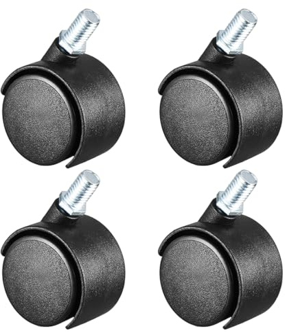 YOKIVE 4 Pcs Rotelle Nylon, Rotelle Girevoli A Doppia Ruota Con Stelo Filettato, Ideali Per Mobiletto Scaffali Uso Quotidiano, (Nero, 1.5-Pollici)