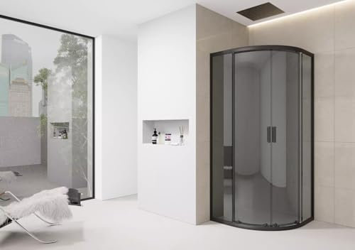 Quadrant Shower Enclosure Black Tinted Screen Grey Walk in Cubicle Sliding Door Entry (900mm x 900mm Shower Enclosure)