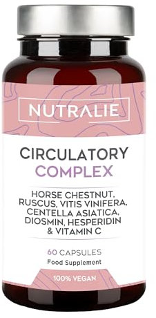 Circulación Complex 1330mg Diosmina + Hesperidina + Vid Roja Retención Líquidos y Piernas Cansadas - Circulación Piernas - Castaño Indias Rusco Centella Asiática Vitamina C - 60 Cápsulas Nutralie
