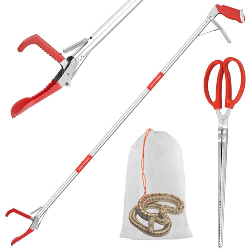 Lconvicely 127cm Multifunktionales Schlangengreifer-Set, klappbarer Schlangenstock mit breitem Maul, Edelstahl-Schlangenzange mit rutschfestem Griff
