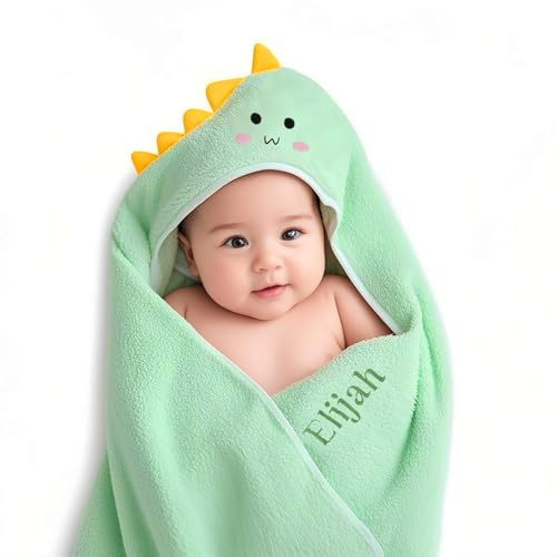 Gaosh Toalla Bebe con Capucha Personalizada con Nombre Capa Baño Bebe Albornoz Suave y Cómoda para Recién Nacidos Regalo para Bebé Recien Nacido Niño Niña (Verde)
