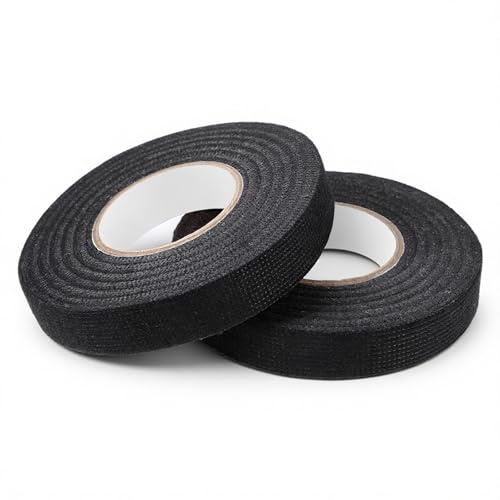 Zyghjort 2 Roll Black Electrical Tape, Wiring Harness Tape Self-Adhesive Fabric Cloth Tapes High Temp Loom Binding Felt Heat Resistant Insulation Tapes for Car Cables Fixed Reduce Noise (19mm x 25m)