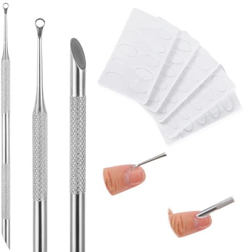 TIESOME Repousse-cuticules à double extrémité, avec 10 feuilles de papier de verre, dissolvant de vernis à ongles, outil professionnel pour manucure et pédicure (argenté)