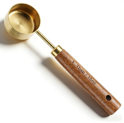Shimmeroo 1 cucchiaino dosatore, in acciaio inox, con manico in legno, 1 cucchiaio dosatore per caffè, tè, spezie e altro ancora, 15 ml