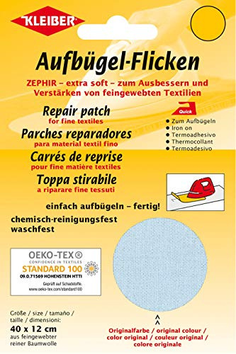 Kleiber 40 x 12 cm Ausbesserungsflicken für feine Strickwaren aus Baumwolle zum Aufbügeln, hellblau