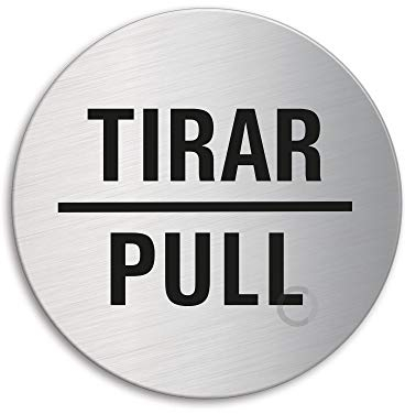 Placa de Puerta – Tirar/Pull | Ø 75 mm Letrero acero inoxidable cepillado mate fino autoadhesivo Ofform Design No. 39160