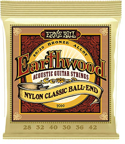 Ernie Ball Folk Nylon Clear & Gold Ball-End 80/20 Bronze Acoustic Guitar Strings, 28-42 Gauge (P02069)