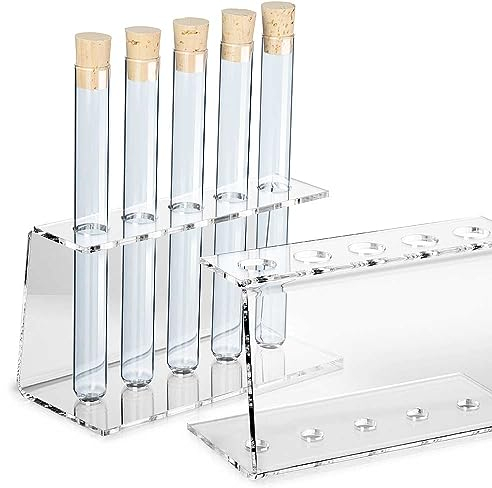 Tuuters Acryl Reagenzglasständer mit Reagenzglas, Reagenzglashalter, Gewürzregal, mit Korken (5-Loch Ø16mm +Glas)