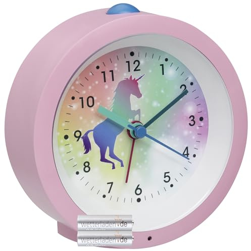 TFA Dostmann 60.1033 analog barnväckarklocka barnmotiv svepande urverk (rosa med batterier)
