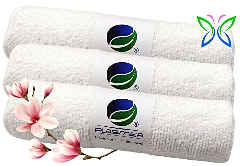 PLASMEA Bionikfaser Reinigungstuch, 3 Tücher, keimfreie Reinigung nur mit Wasser, Putztuch kratzfrei und umweltfreundlich, 3 Tücher