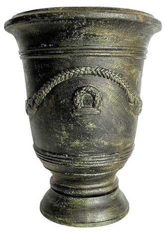 L'Héritier Du Temps Vase Esprit Anduze Vasque Jardinière Pot de Fleurs Décoration Extérieure en Fonte Vert Anglais 40,5x40,5x51cm