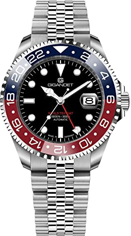 Gigandet Herren-Automatikuhr World Trip GMT - Made in Germany - Swiss Made Automatikuhrwerk SW330-2 - Keramiklünette - Saphirglas - Super Luminova - Verschraubtes Edelstahlarmband 30bar G1000-006M-C