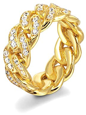 Tanyoyo, Anelli a catena cubana a fascia larga 7 mm per donne, regalo per la festa della mamma, Ottone, Zirconie sintetico