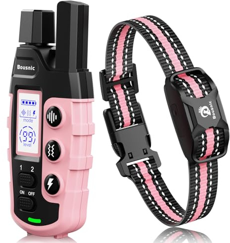 Bousnic Dog Shock Collar - 3300Ft Dog Training Collar with Remote for 5-120lbs Small Medium Large Dogs Rechargeable Waterproof e Collar with Beep (1-8), Vibration(1-16), Safe Shock(1-99) (LightPink)