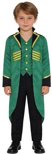 renvena Kids Medieval Steampunk Tailcoat Long Sleeve Victorian Vintage Tuxedo Jacket for Boys Girls Green 12 Years