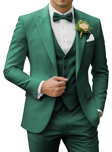 SPTALLFITJSV Costume 3 pièces pour homme - Coupe ajustée - Blazer à deux boutons - Gilet et pantalon - Pour mariage, bal de fin d'année, fête, vert émeraude, Taille 4XL