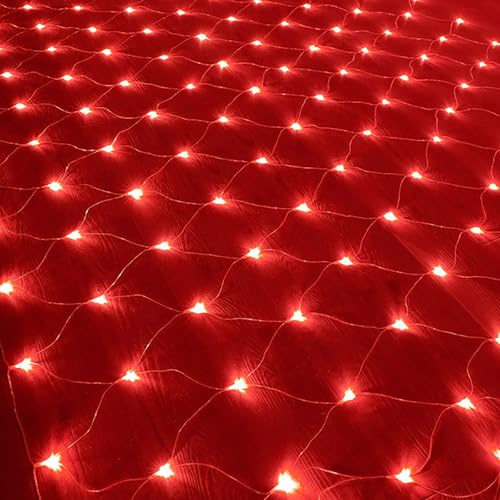 KINGCOO Batteridrivna nätljusslingor, 96 LED nät vattentäta gardinlampor 8 lägen för inomhus utomhus jul trädgård gård fest bröllop semester väggdekor (röd, 1,5 x 1,5 m)