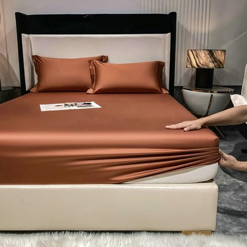 Stfery Spannbetttücher 200X120, Baumwolle Spannbettlaken Einfarbige Farbe Spannbetttücher Dunkelbraun