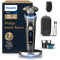 Philips Rasierer i9000 Prestige Ultra, Nass- und Trockenrasierer für Männer, schwarz, Druck- und Bewegungssensor, Trimmeraufsatz, Reinigungsstation, Ladestation & Reiseetui (Modell XP9405/31)