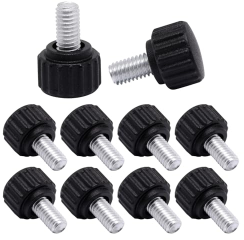 ZHMEINA 10PCS M6 x 10mm Threaded Knurled Thumbscrew, Carbon Steel Monitor Screws, Knobs Grip Thumb Screw Mounting Thumb Screw, Round Clamping Screws, Black