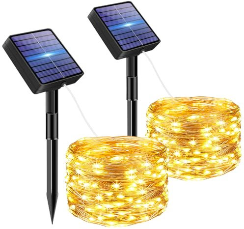 bitjam 2 catene di luci solari per esterni, 5 m, 50 LED, a energia solare, per esterni, 8 modalità, IP65, impermeabile, resistente alle intemperie, per giardino, recinzione, albero, cortile, balcone