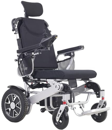 Juodkeo Sedia a rotelle elettrica reclinabile pieghevole, per adulti con telecomando, sedia a rotelle motorizzata con cuscino testa, con batterie al litio 20AH, motore 500W