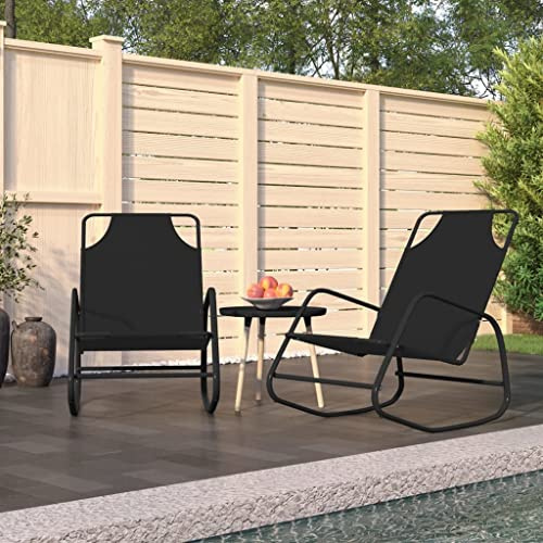 GCHDHAPB Rocking Sun Loungers 2 pcs Black Steel and TextileneOutdoor Outdoor Seating Sunloungers