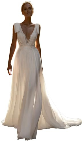 Beyonddress Abiti da sposa sirena per la sposa Tulle Appliques Pizzo Abiti da sposa Lunghi Spiaggia, E-bianco., 38