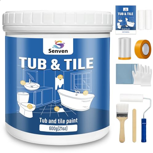 Tub and Tile Paint, Gloss White Tile Paint Refinishing Kit for Bathtub, Sink, Toilet, Bathroom Wall, Floor, Porcelain Acrylic Enamel, Water Based Low Odor, Easy to Use, 21oz, 30-35 sq.ft. Quick-Dry