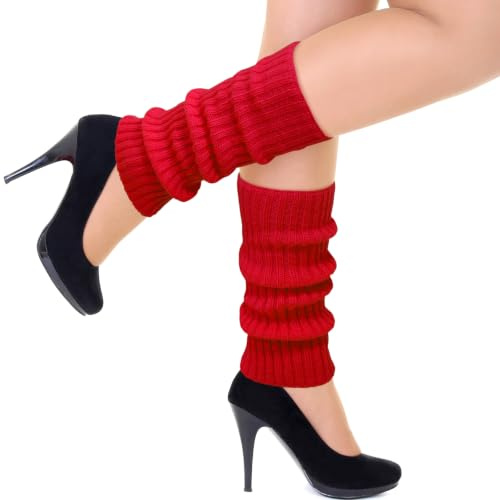 WAMIOKAGRO Stulpen Rot, Rote Stulpen Damen Mädchen, Gestrickte Sexy Beinstulpen Leg Warmers für Fasching Karneval Tanzen 80er Aerobic Kostüm 80er Jahre Accessoires