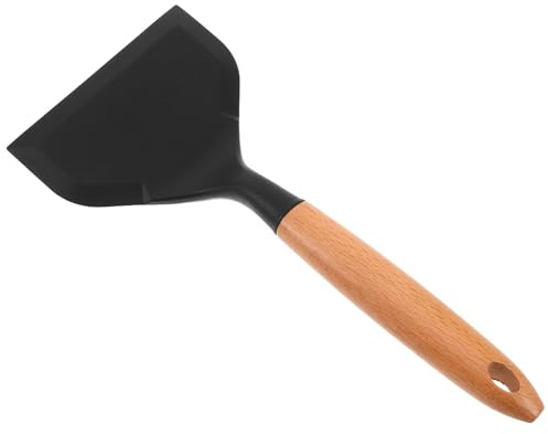 LOLIPPYY Japanese Cooking Equipment Silicone Wok Spatula with Wooden Handle and Smooth Edges Non-Stick Silicone Fish Spatula for Kitchen and Home Cooking for Easy Flipping and Serving