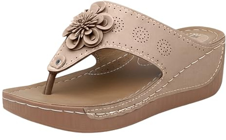 Generisch Sandalias de plataforma para mujer, ligeras, con tacón de cuña, separadores de dedos, antideslizantes, cómodas, chanclas para caminar con cama suave, zapatos de playa, deslizantes, marrón