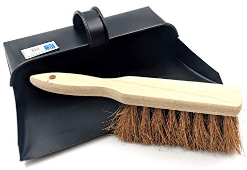 Black Hooded Metal Dust Pan and Soft Brush Dustpan ash pan Traditional Dustpan and Brush