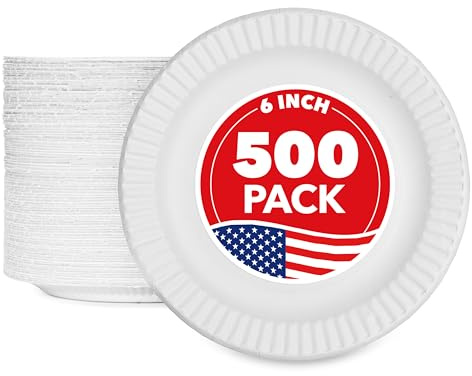 6-Inch Paper Plates Uncoated, Everyday Disposable Dessert Plates 6 Paper Plate Bulk, White, 500 Count, Stock Your Home