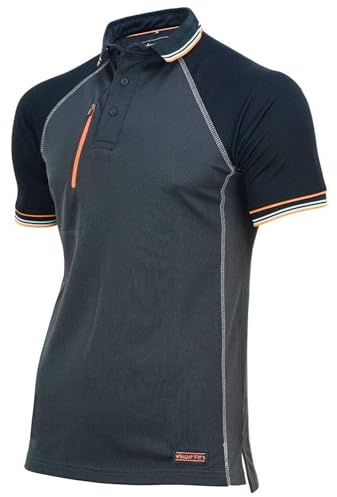WrightFits Men’s Core Active Work Polo Shirt – 2-Tone Short Sleeve Outdoor Workwear Polo T Shirt, Breathable Polyester with Mesh Panels, Raglan Sleeve & Zipper Chest Pocket, Regular Fit Grey