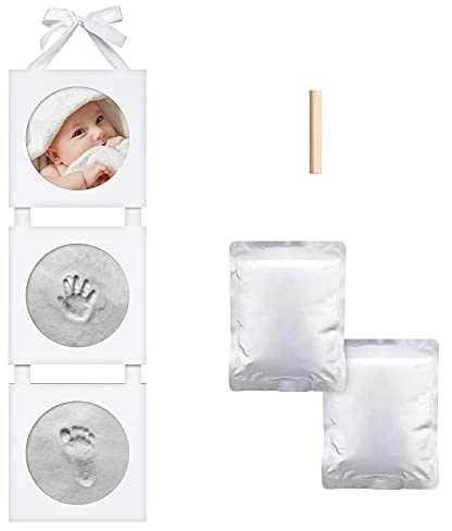 Navaris Bilderrahmen für Baby Handabdruck Fußabdruck - 52 x 16 x 3,5 cm Rahmen mit Gipsabdruck - Abdruckset für Hände und Füße - Fotorahmen