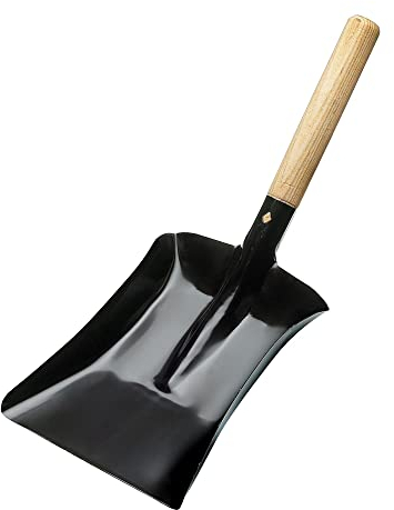 Coal Shovel Strong Metal 7 inch - Fireside Fireplace - Dust Ash Pan Spade with Wooden Handle - Pet Dog Scoop- Black