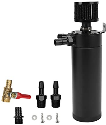 Headerbs Oil Catch Tank, Universal 2 Port Oil Catch Can Kit Reservoir Tank Engine Air Oil Separator with Breather Filter Automobile Repacking car Radiator Coolant Tank oil breather filter