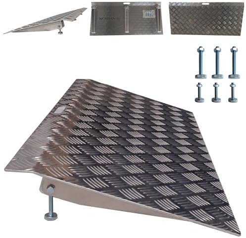WORHAN Rampe de Seuil 300kg Rigide pour Fauteuil Roulant Chargement Plateforme Hauteur Variable Réglable Surface Antidérapante Aluminium Anodisé 1TR90