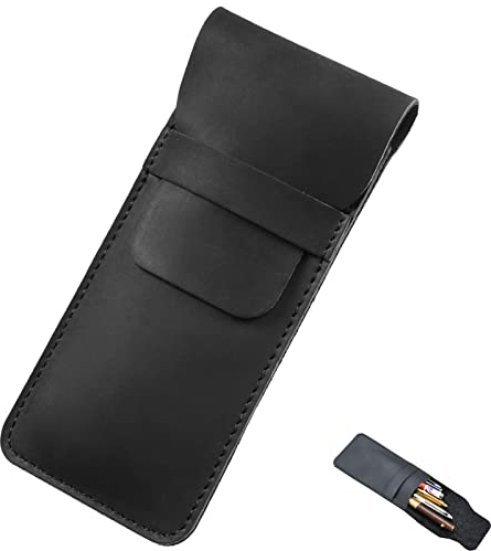 Zhenp Stiftetui aus Retroleder, 16 x 7 cm, handgefertigt, für 1-5 Stifte, weiche Hülle für Stifte, Bleistifte (schwarz), schwarz, Schwarz, Classic