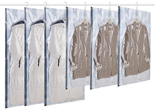 TAILI Hängende Vakuumbeutel für Kleidung, 6 Packungen (3 Lange 135x70cm & 3 Kurze 105x70cm), Vakuumierbeutel Kleidung für Anzüge, Mäntel, Jacken, Blau Vakkumsäcke