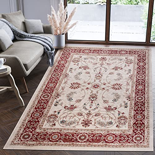 Mazovia Tappeto Salotto Moderno Pelo Corto - Tappeti Moderni Soggiorno - Tappeti Camera da Letto - Tappeti Salotto Grandi Dimesnioni - Motivo Orientale - Crema Rosso - 120x170 cm