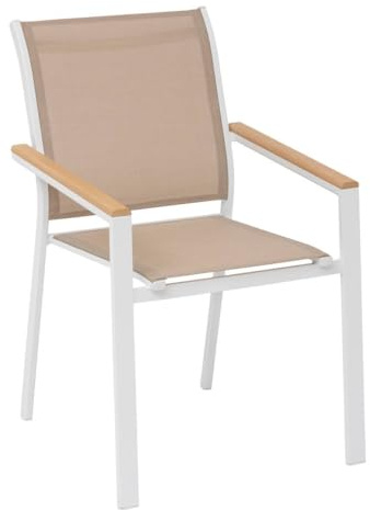 Hespéride - Sillón de jardín apilable essentia de Lino Blanco y Aluminio con Revestimiento epoxi
