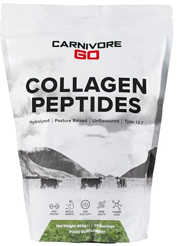 Carnivore Go Grass Fed Bovine Collagen Peptides Powder (400g) - Women & Men | High Strength, Hydrolysed Protein - Nutritional Supplements with Amino Acids - Supports Joint, Skin, Hair and Gut Health