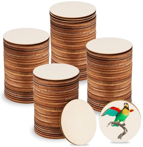 Discos de Madera Redondos, 100 Piezas, 5 x 5 cm, 2,5 mm de Grosor - Círculos Sin Terminar para Manualidades, Pintura y Decoración de Bodas en Casa