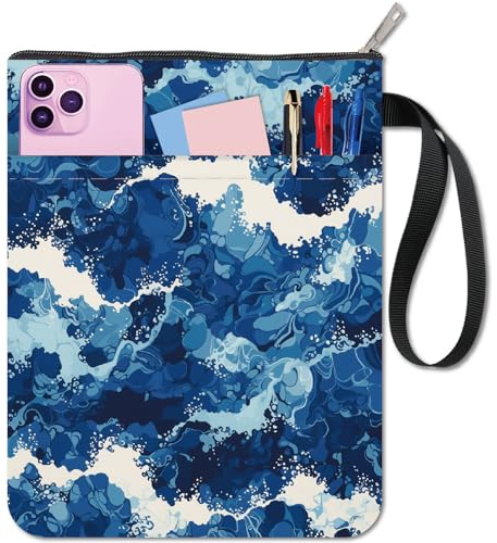 craspire Sea Wave Housse de Protection Bleue pour Livres de Poche Couverture de Livre en Tissu Lavable avec Fermeture Éclair et Poche Supplémentaire pour Les Amateurs de Livres Cadeaux pour Camarades