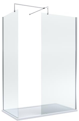 Balterley Wetroom Screen Set with Support Bar & Tray, 2X Shower Glass, Support Bar Kit, Rectangular Shower Tray, Toughened Safety Glass Screens with Arm Bracket for Bathroom Enclosure (Chrome/White)